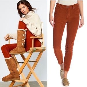 Free People Corduroy Skinny Pants Raw Hem Fired Chestnut Rust Orange 30